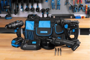 Zestaw WKRĘTARKA UDAR MŁOTOWIERTARKA SZLIFIERKA KĄTOWA 125mm 2x4Ah HT2E301