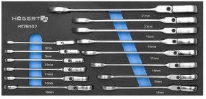 Zestaw kluczy płasko-oczkowych z przegubem 14 szt., wkład EVA HT7G147