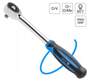 Klucz Grzechotka z obracaną rękojeścią 1/4″, 60 zębów, CrMo HT1R374
