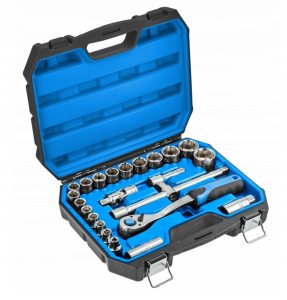 Zestaw narzędzi nasadki grzechotka walizka Hoegert Technik HT1R410